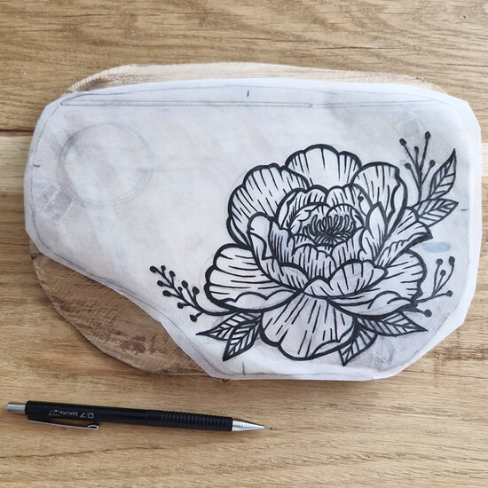 Moodplank Pioenroos tekening